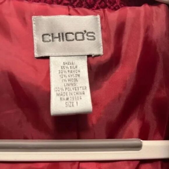 Chico's Dark Red Peplum Style Jacket - Textured Fabric, Size 1 (Small) - EUC - Picture 6 of 14